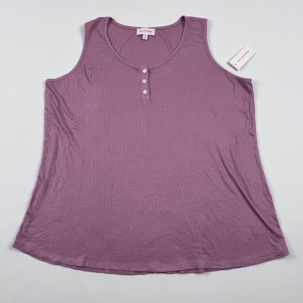 Molly & Isadora‎ Women's 1X Purple Ribbed Knit Sleeveless Tank Henley Top - NWT